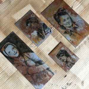 Sheffield women of steel oil portrait paintings on rusted steel by Jane Howard