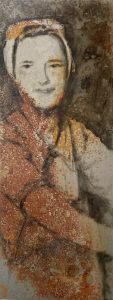 Steel worker 11 oil portrait painting on rusted steel by Jane Howard