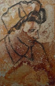 Steel worker 13 oil portrait painting on rusted steel by Jane Howard