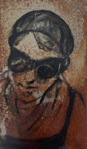Welder 4 oil painting on rusted steel by Jane Howard