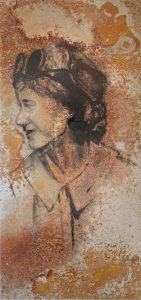 Welder 5 oil painting on rusted steel by Jane Howard